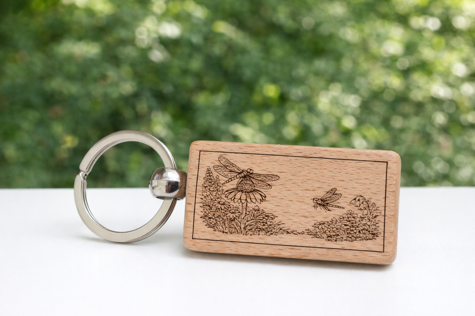 Engraved Dragonfly Wooden Keyring – 2×5 cm